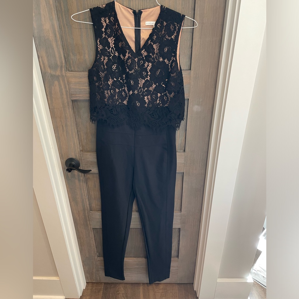 Veronica Beard Wright Black Lace Top Jumpsuit